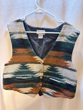 VTG Cheyenne Autumn Aztec Wool Blend Vest XL Boho Western